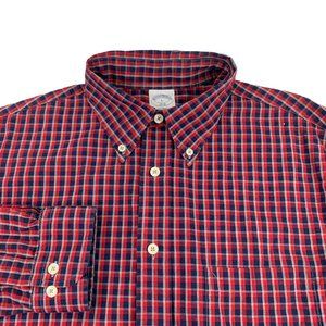 Brooks Brothers Regent Button Down Shirt Men's Large Red Blue Checks Long Sleeve